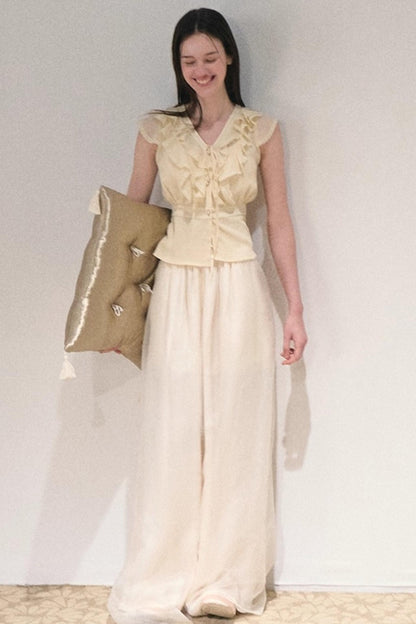 Apricot Satin Double-Layer Pants