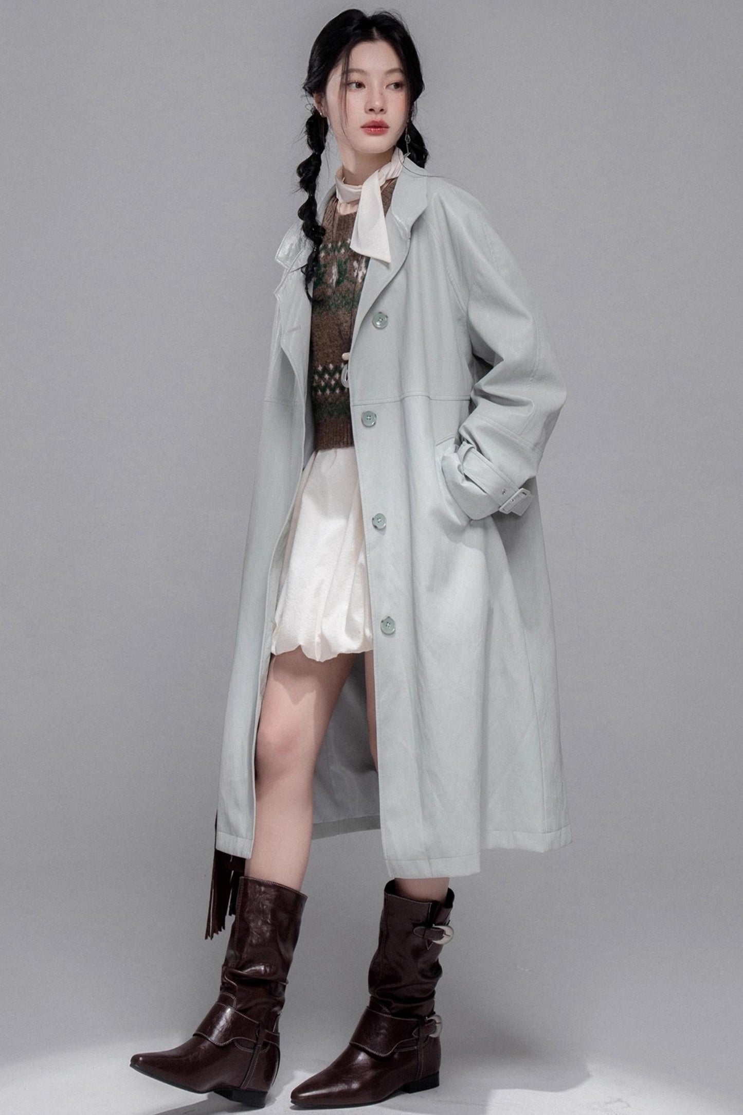 Two Collared Leather Trench Coat