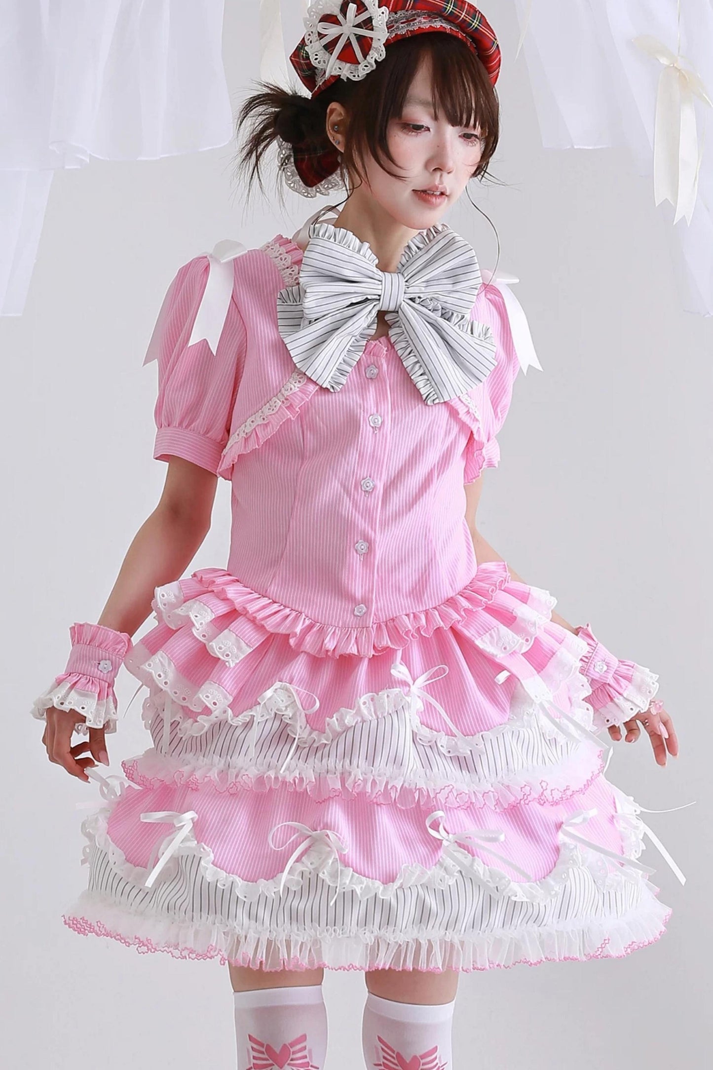 Pink Striped Puffy Skirt