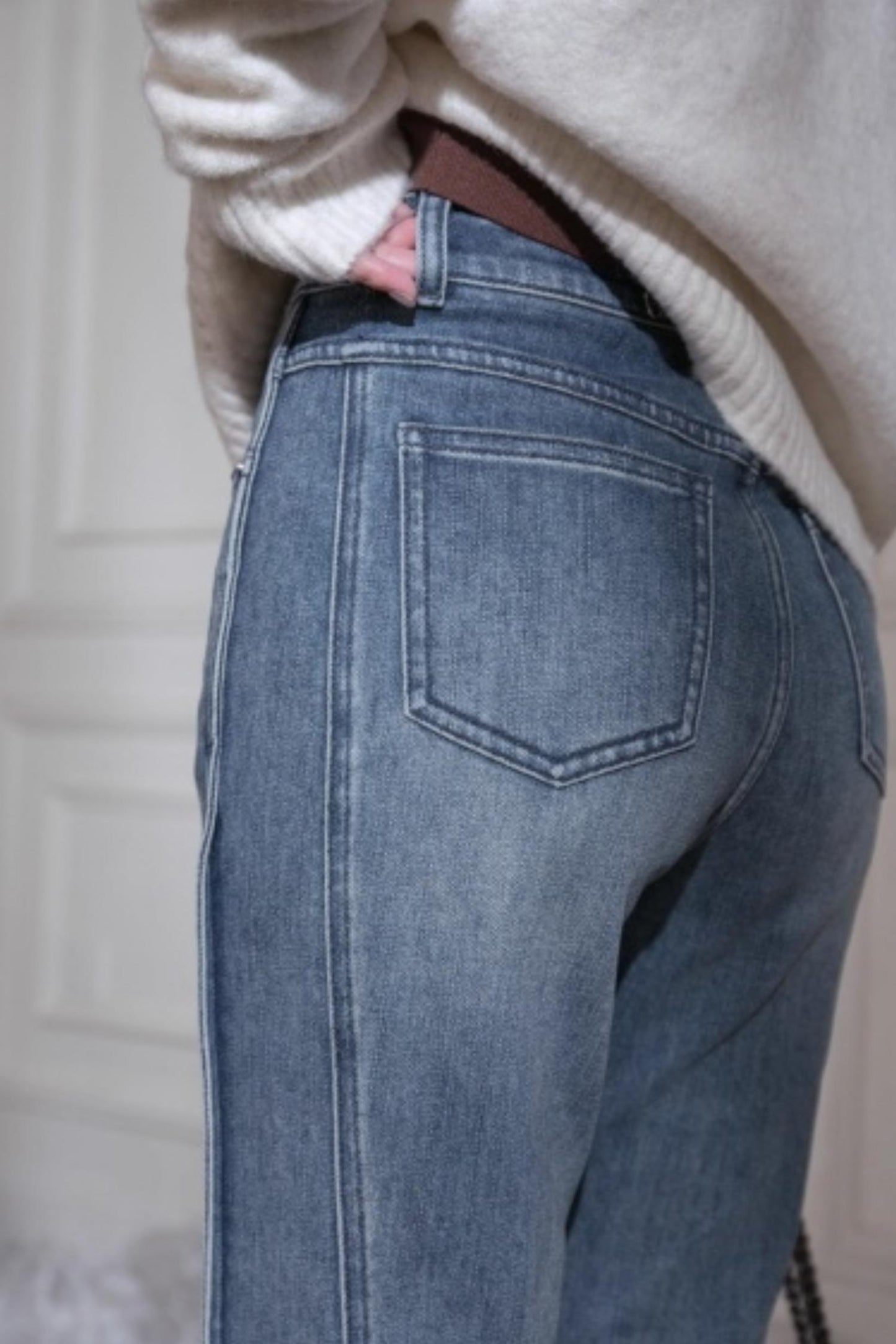 Slim Split Denim Flared Pants