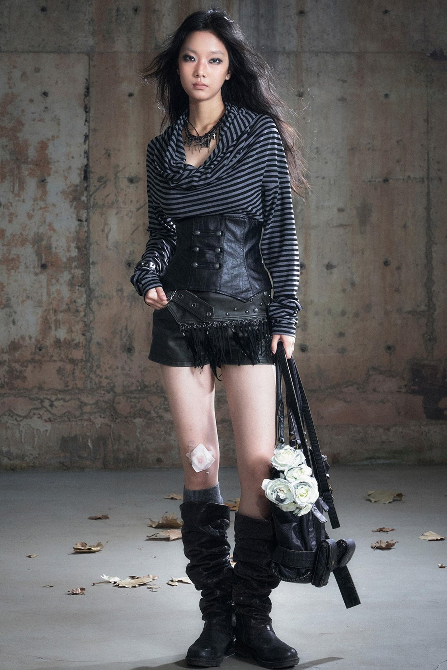 Vintage Leather Knitted Slim Top