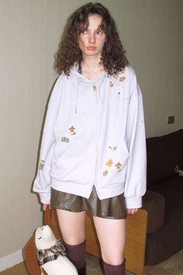 Ceramic Worn Craft Hooded Sweatshirt Coat