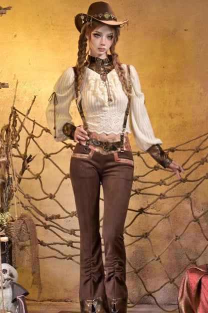 Lace Vintage Distressed Overalls Bib Pants