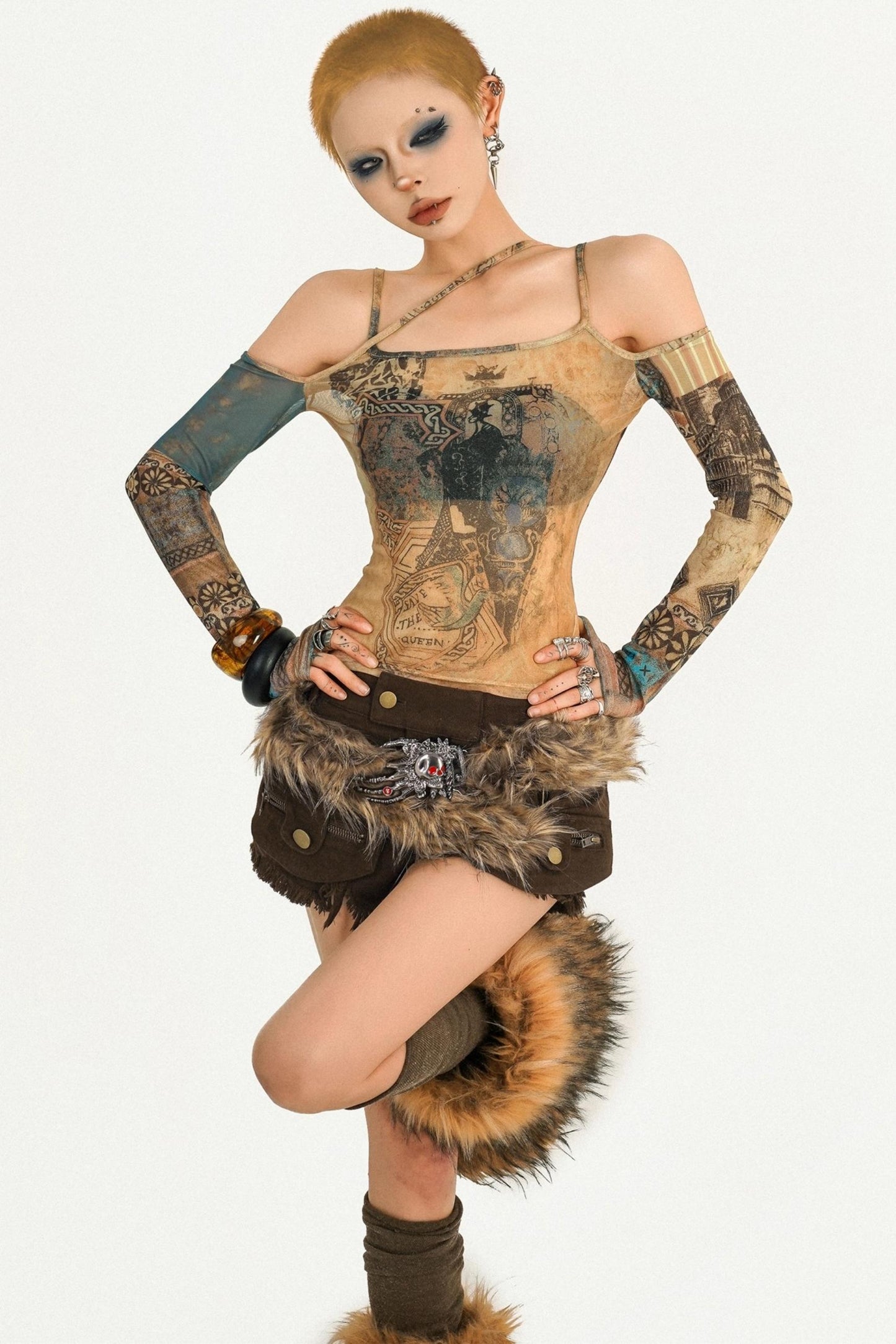 Retro Hairy Skull Scalp Belt