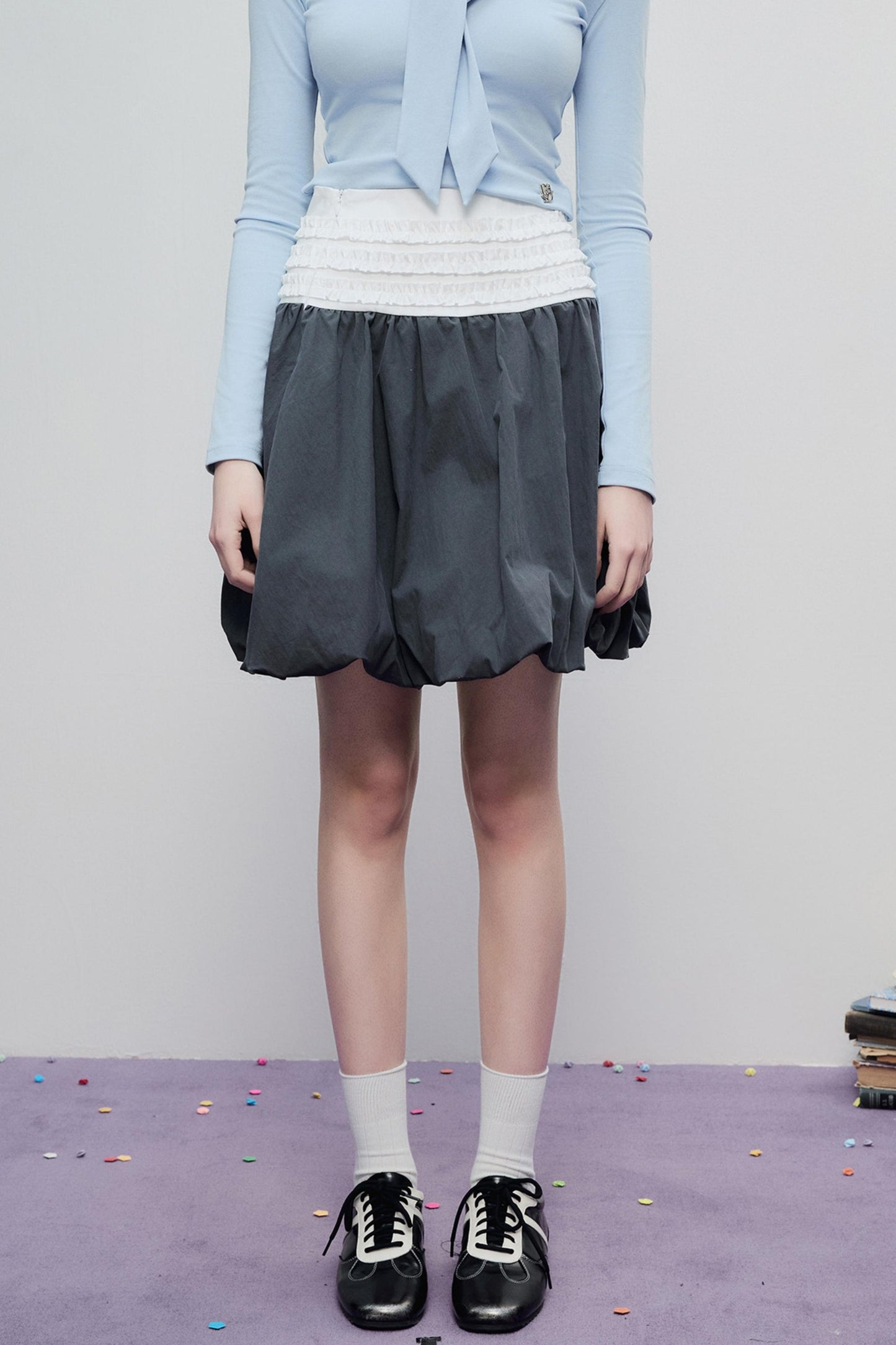 Gray Pleated Midi Skirt