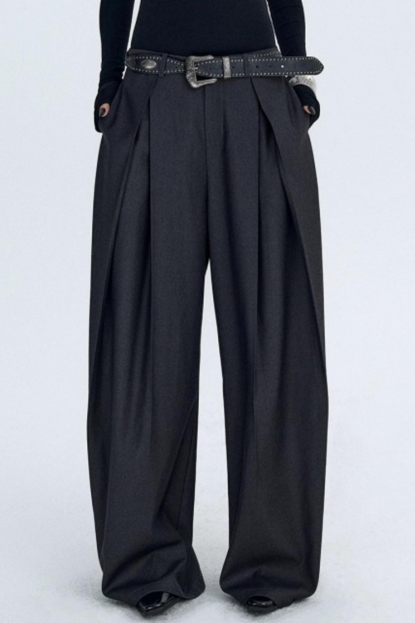 Pleated Dark Gray Scimitar Pants