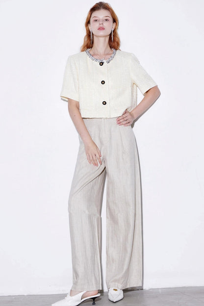 Shiny Beaded Silk Short Sleeve Cardigan