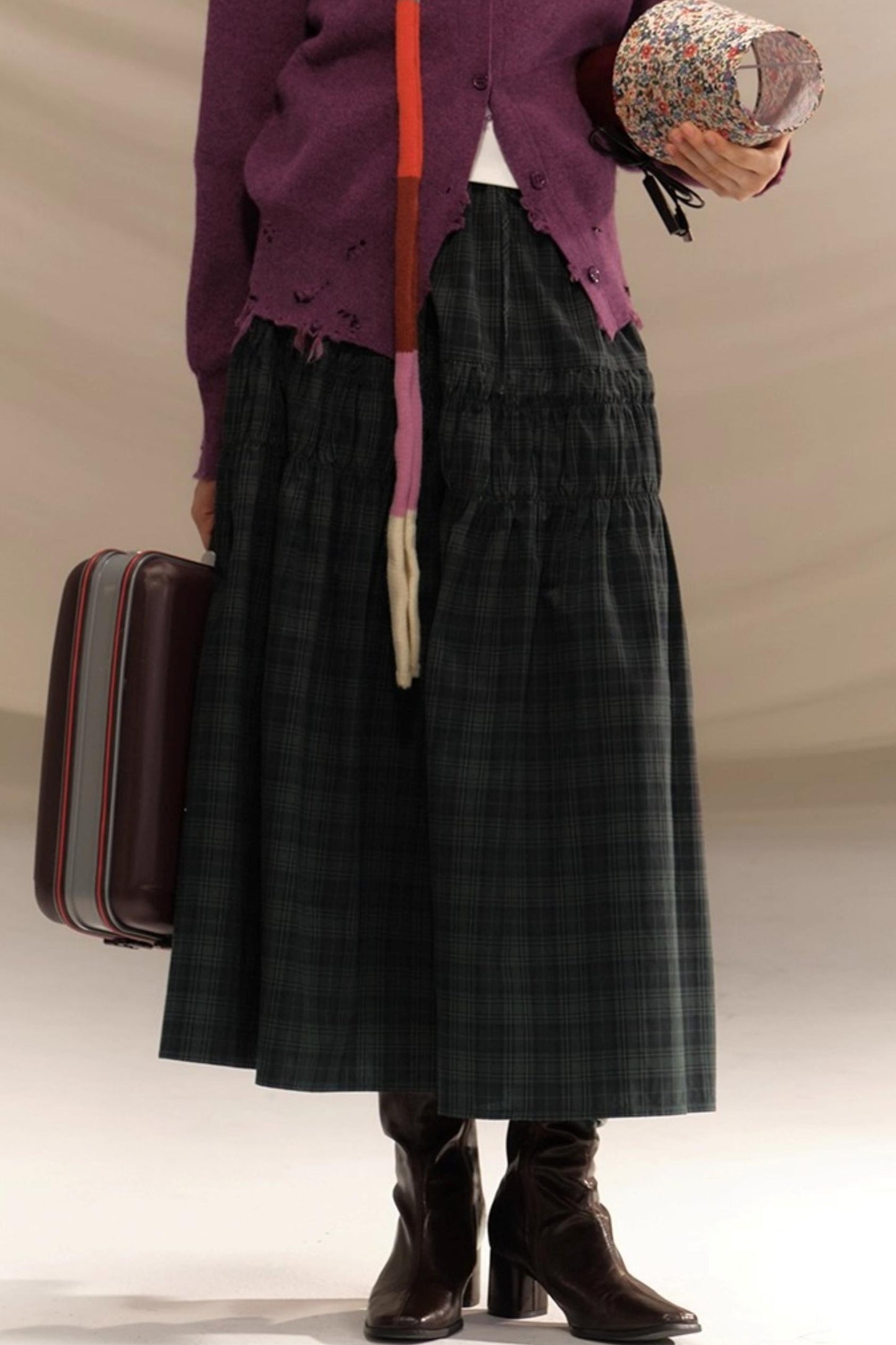 Vintage College Plaid Pleated Skirt