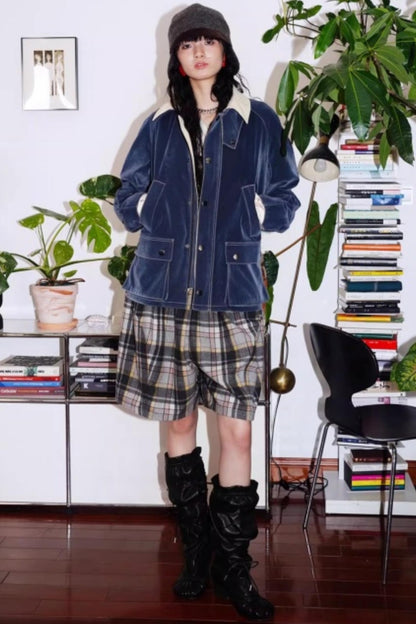 Vintage Plaid Wide-Leg Shorts