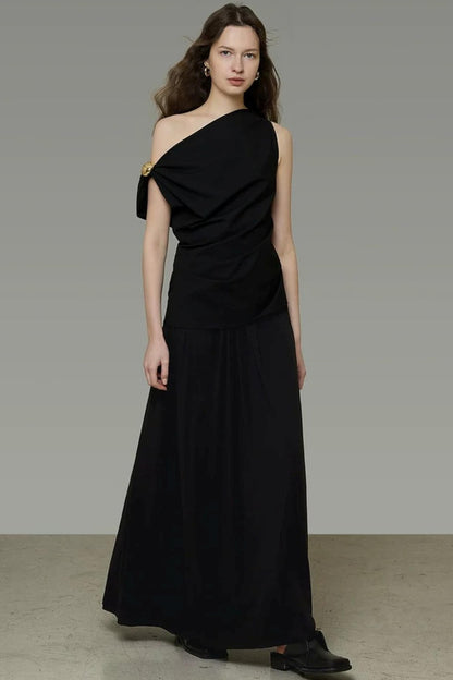 Asymmetrical Black A-Line Dress