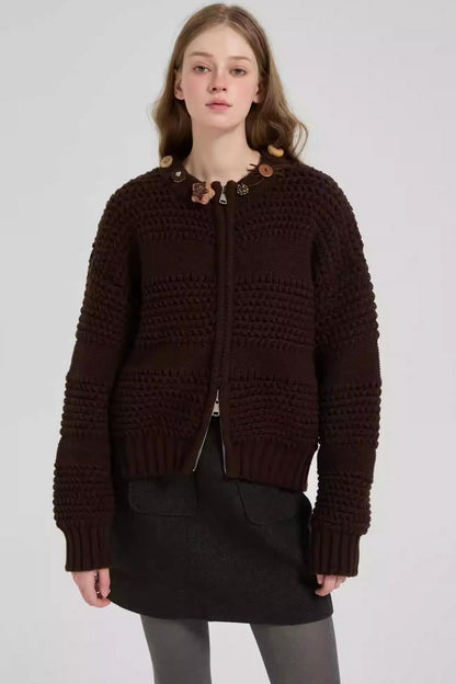 Brown Zipper Cardigan