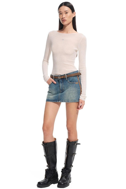 Modern Retro Twill Patchwork Hip Skirt