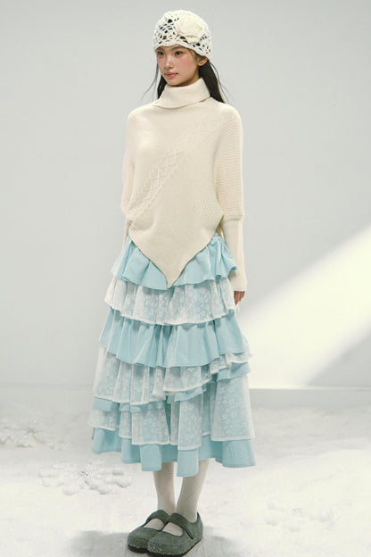 Asymmetrical Hem Bat Sleeve Cape Top