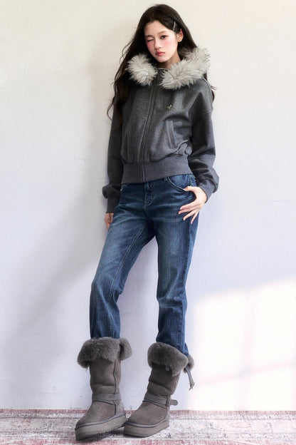 Hooded Fur Collar Jacket