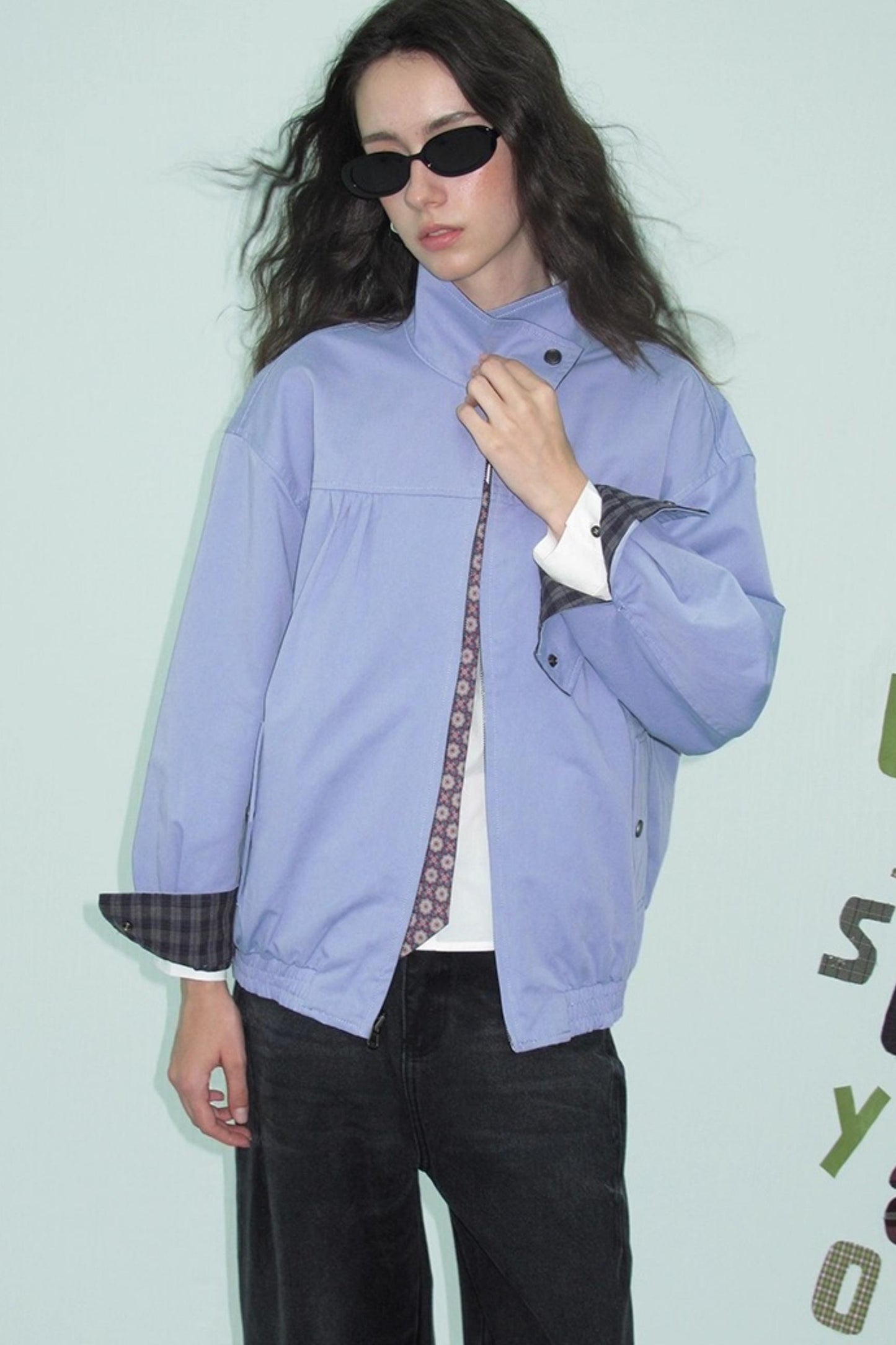 Vintage Plaid Stand-Up Collar Jacket