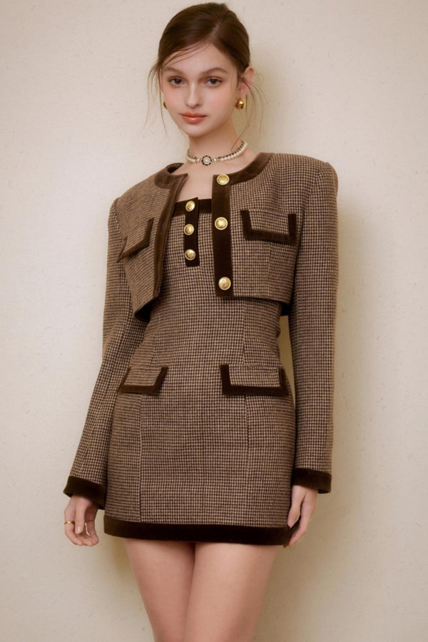 Retro Velvet Halter Dress Set-Up