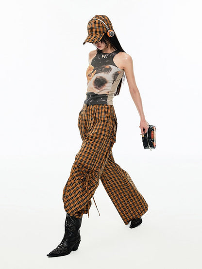 Relax Plaid Wide Leg Cargo Pants