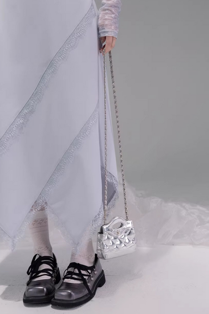 Flowing Gray-Blue Lace Skirt