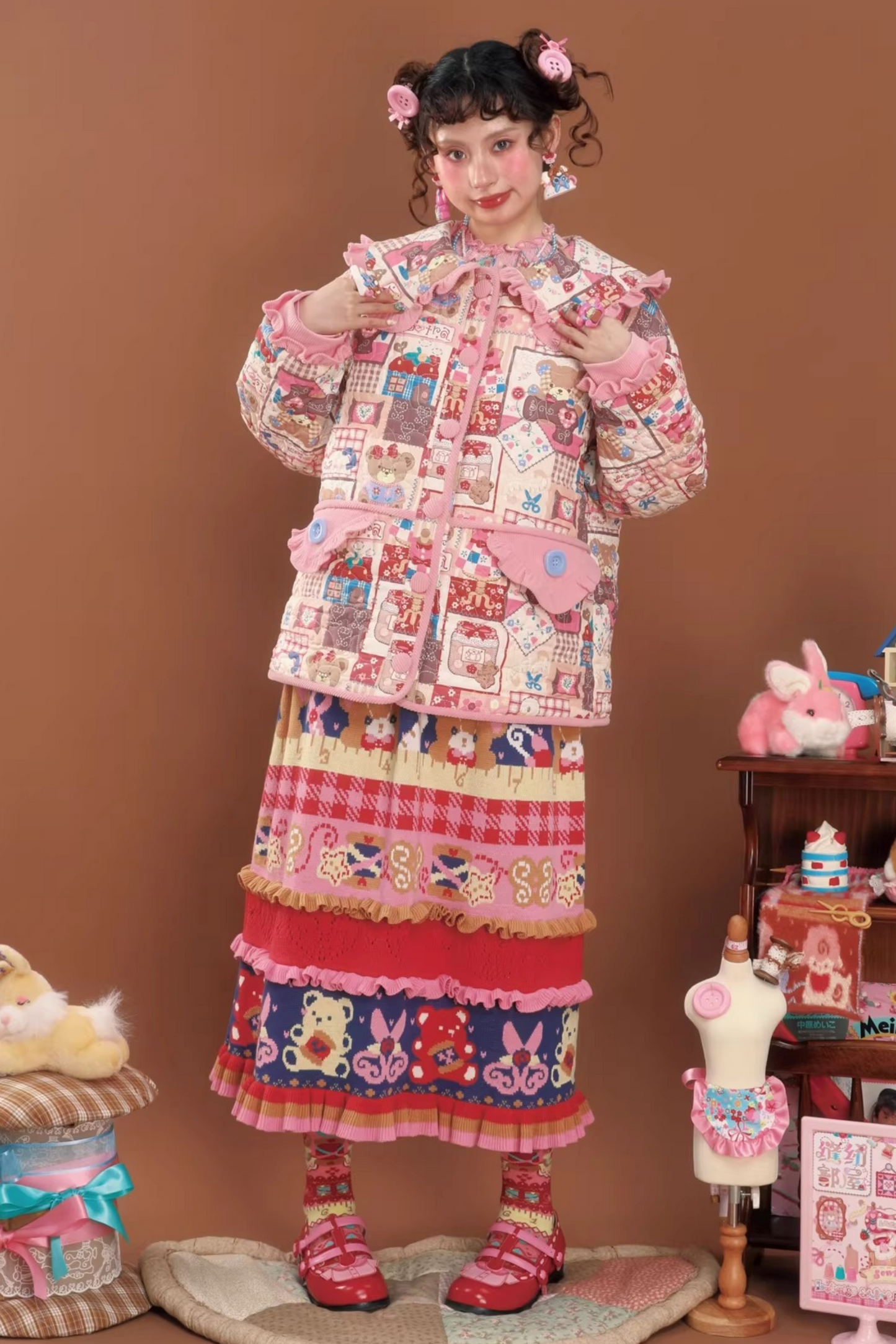 Rosa Patchwork Steppjacke