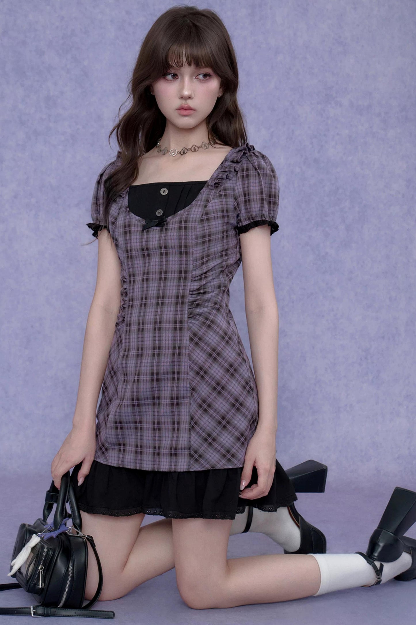 Sweet and Cool Purple Plaid Dress