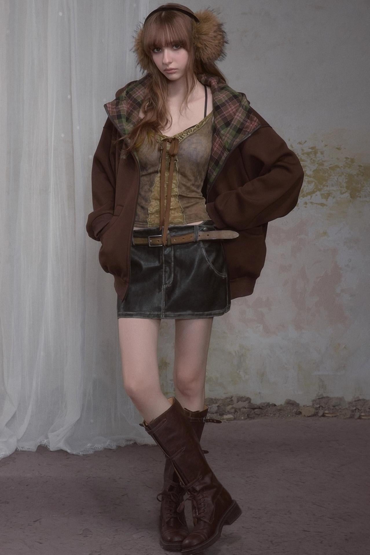 Sweet Lazy Plaid Sweatshirt Jacket