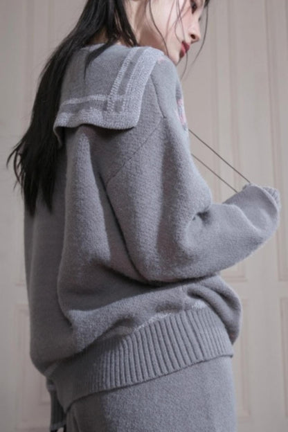 Cloud Gray Printed Sweater Set
