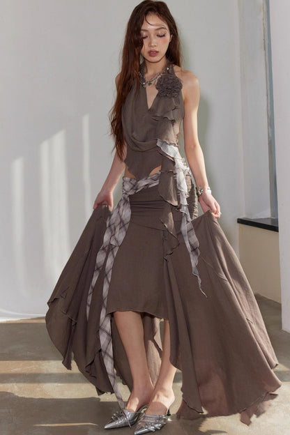 Color Clash Swing Vest & Skirt Set-Up