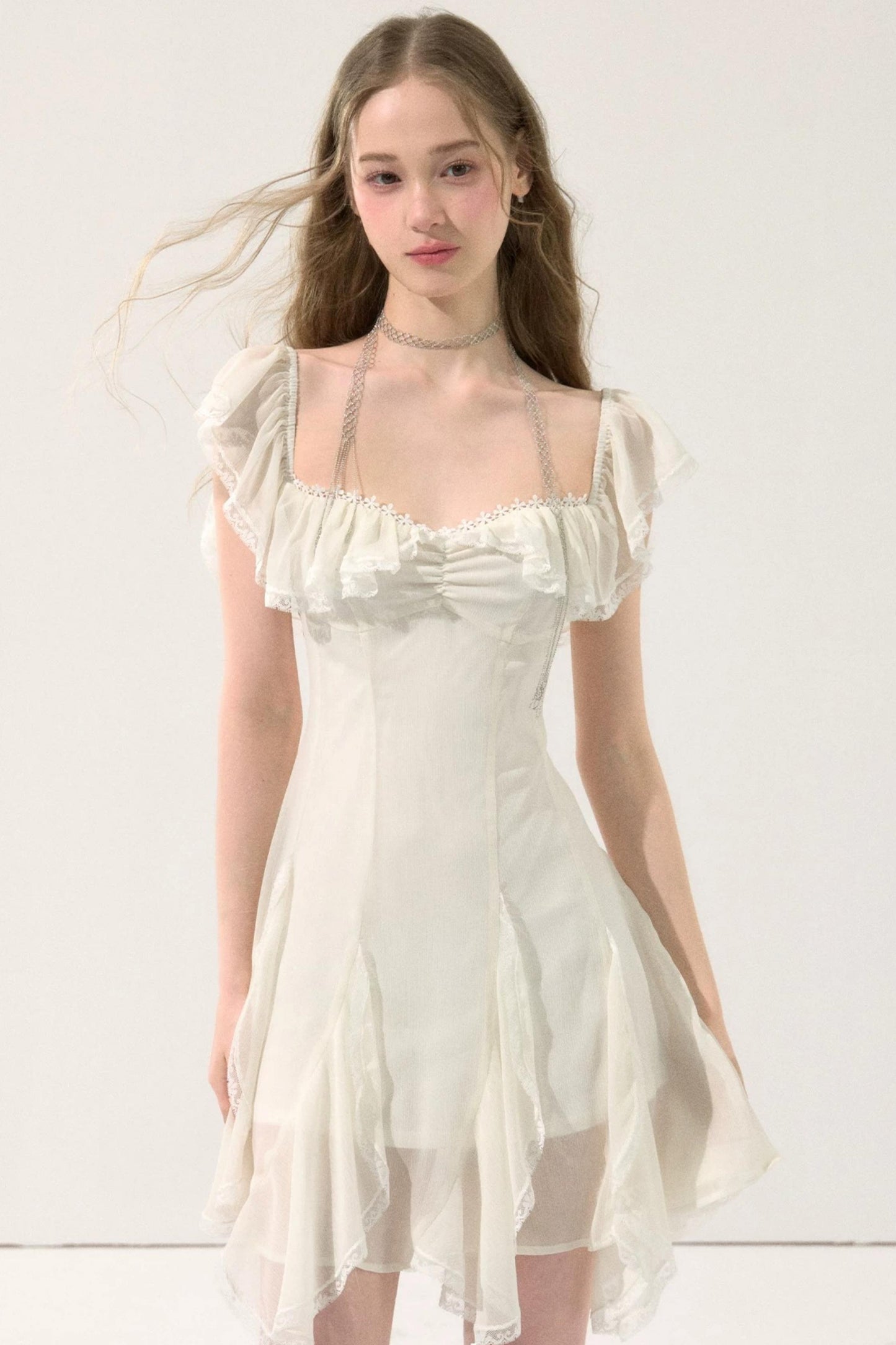 Fairy-Like Ruffled Lace Dress