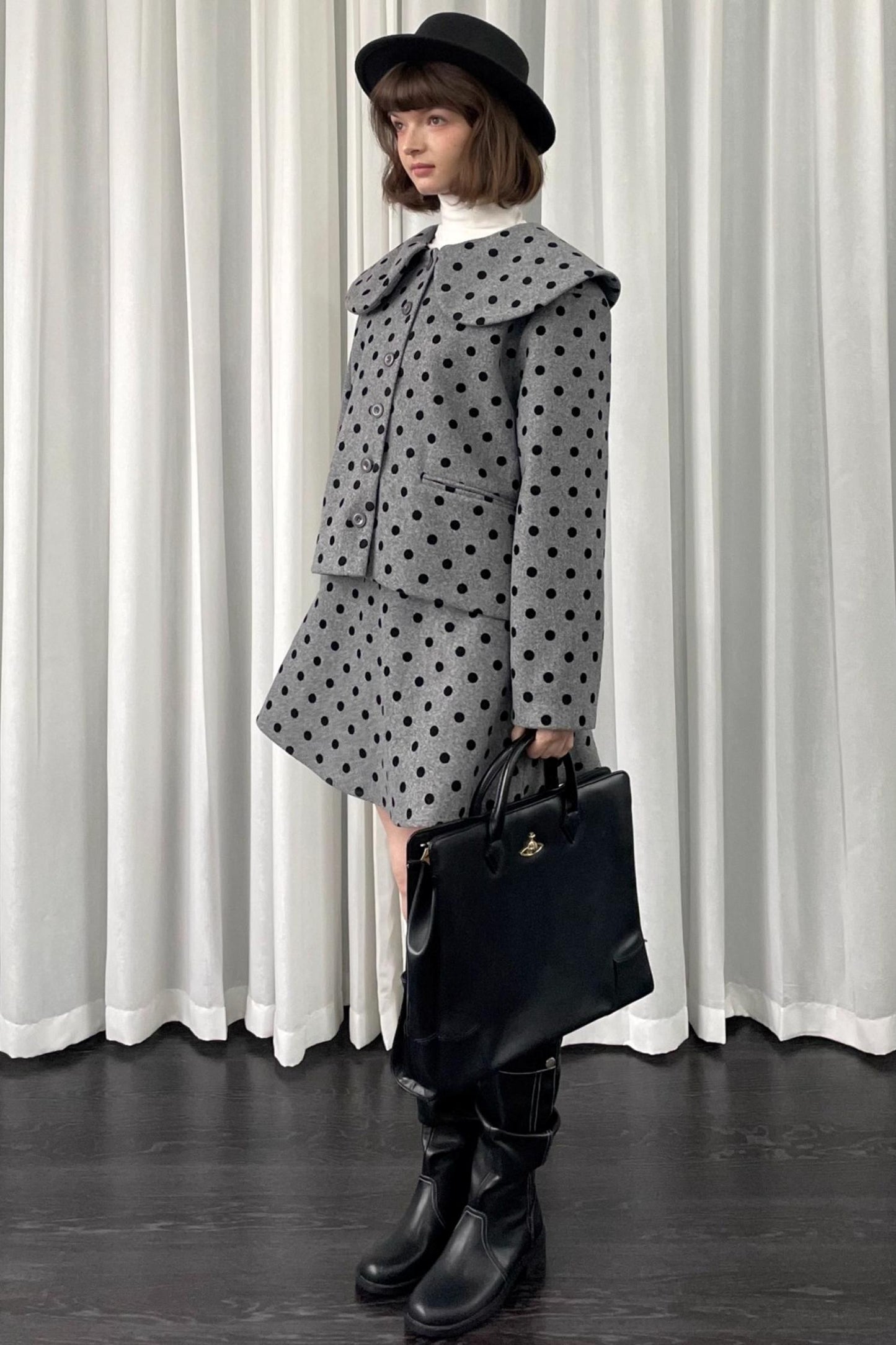 Gray Polka Dot Preppy Suit Set-Up