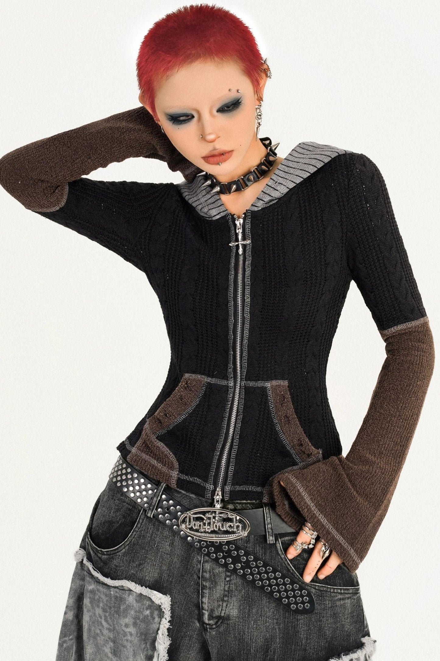 Retro Wasteland Color-Blocking Cardigan Jacket