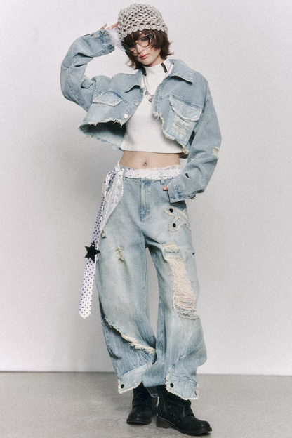 Retro Washed Wide-Leg Jeans