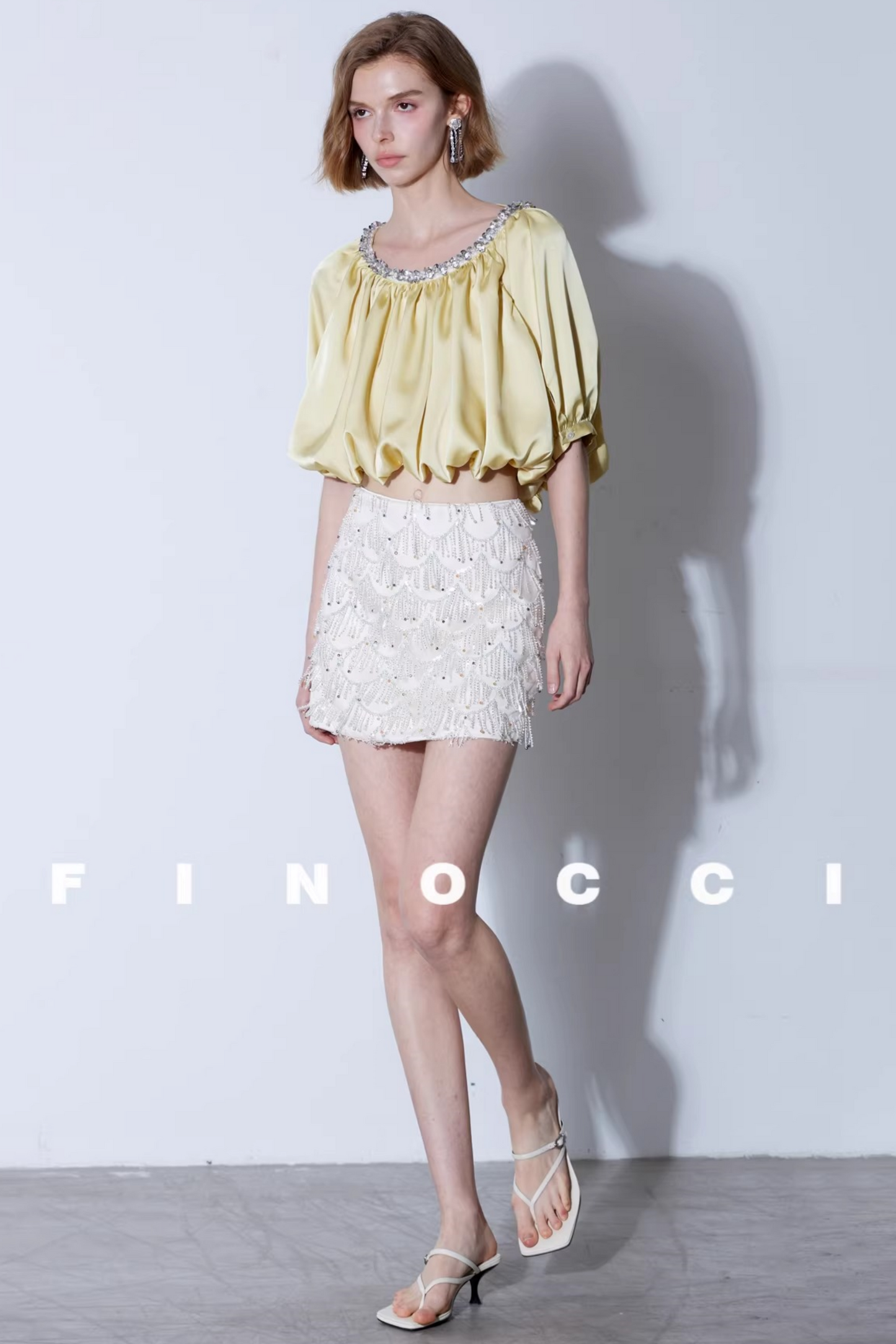 Iridescent Beaded Satin Skirt