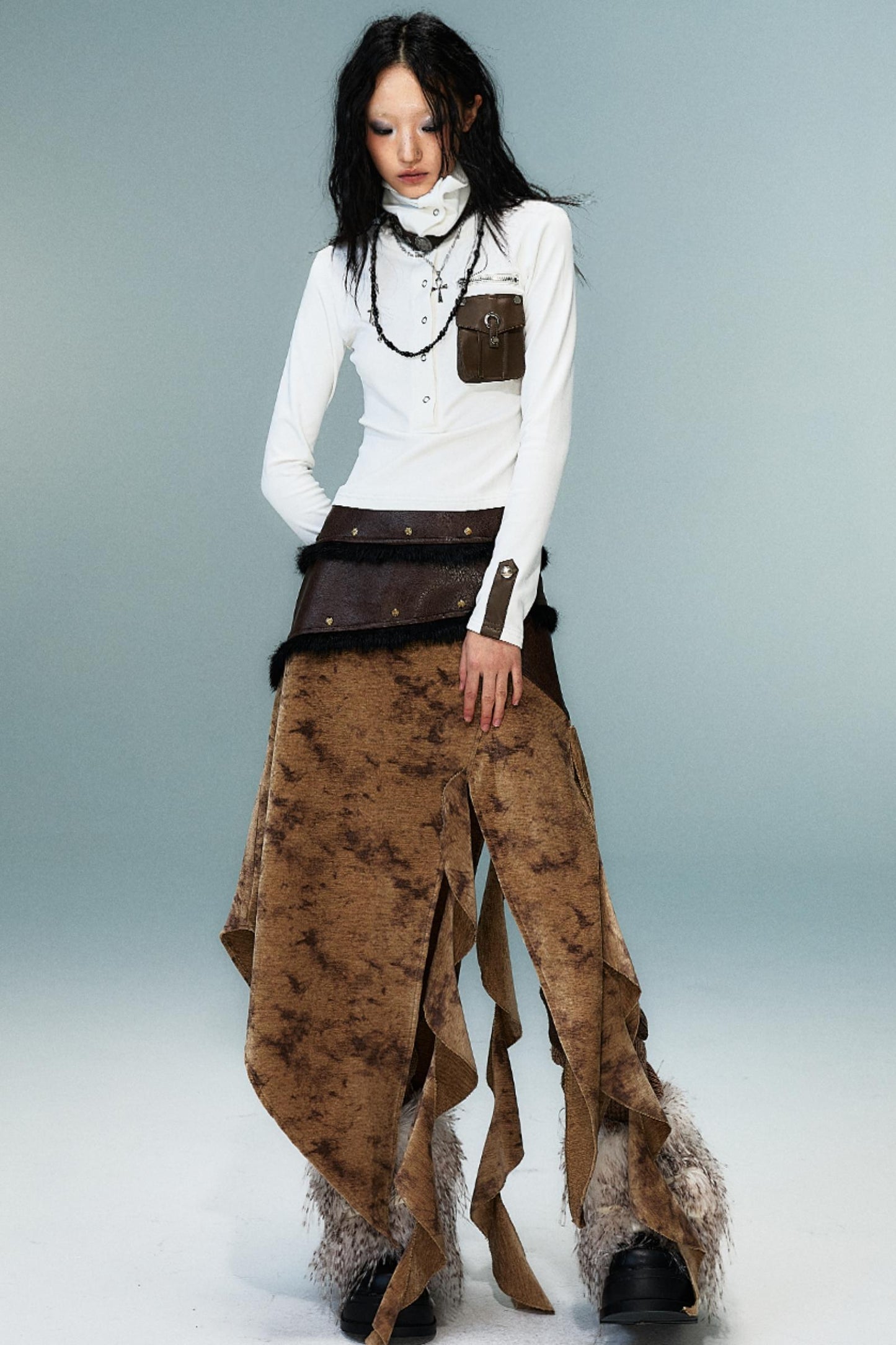 Wandering Style Retro Rivets Skirt