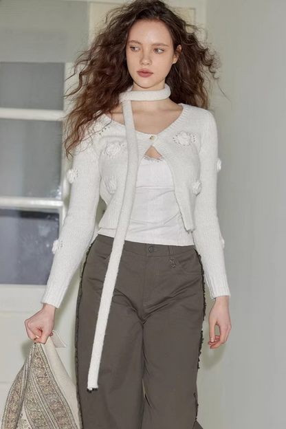 Uena White Floral Knit Cardigan