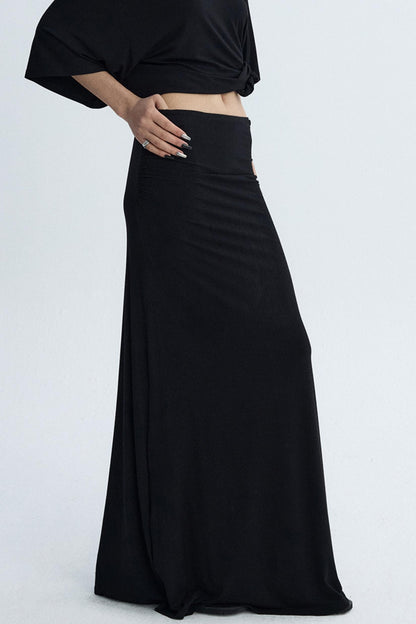 Black Draped Maxi Skirt