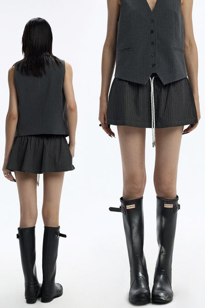 Drawstring Stripe Skirt