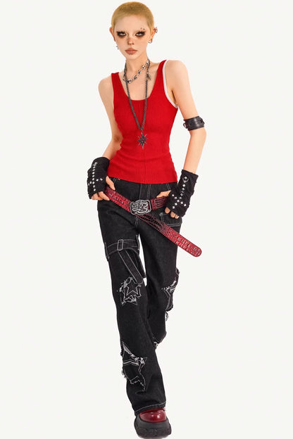 American Retro Star Flared Pants