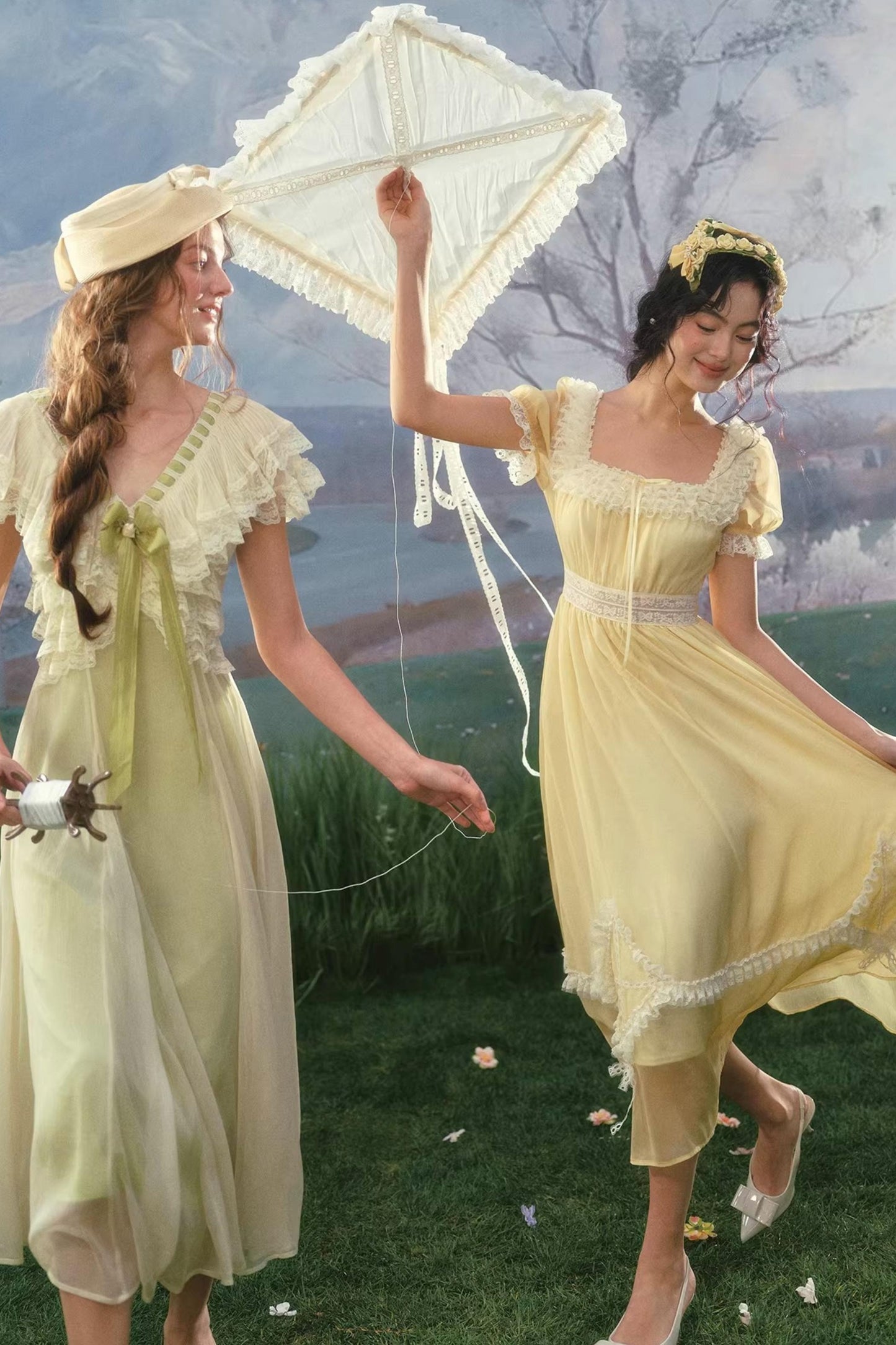 Lace Yellow Retro Dress
