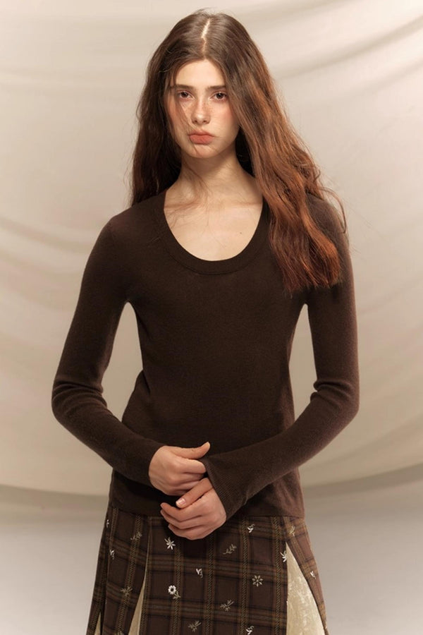 Versatile U-Neck Knitted Base Layer Top