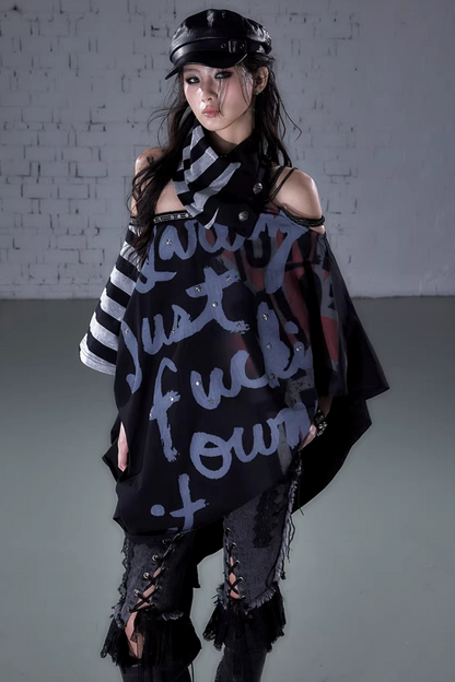 Asymmetrische Schleifen-Cape-Bluse
