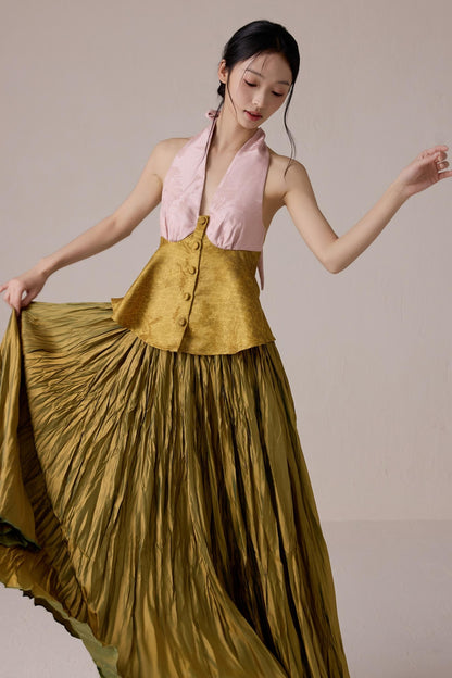 Pink Jacquard Backless Vest