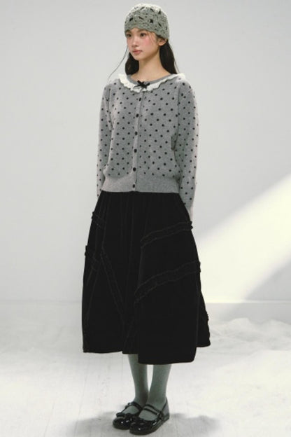 Velvet Ruffled Floral Skirt