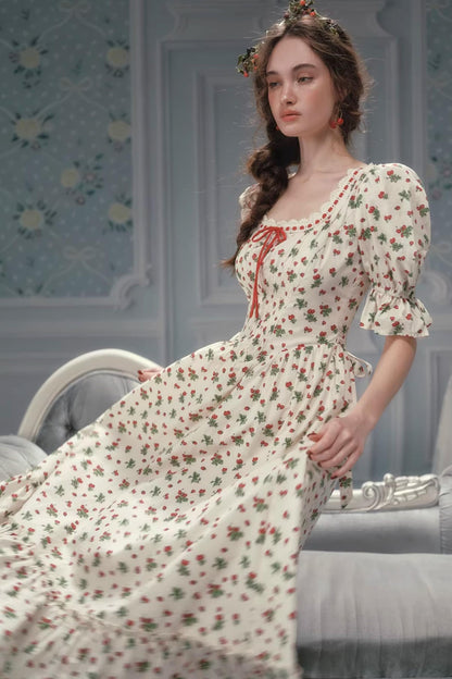 French Pastoral Style Strawberry Floral Dress