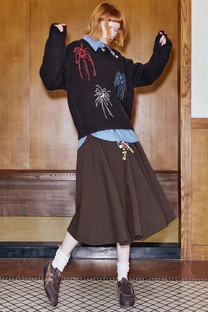 Elegant Pleated Midi Length Skirt