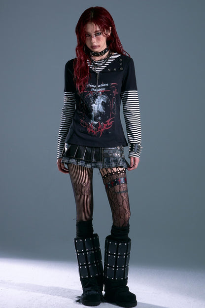 Punk Street Striped Print Long Sleeve Top