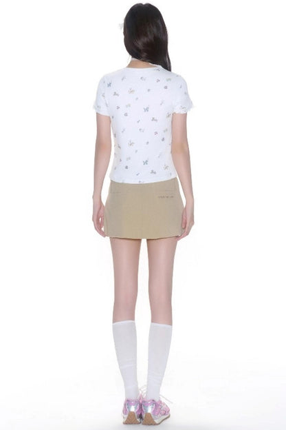 Spitzen-T-Shirt mit V-Ausschnitt