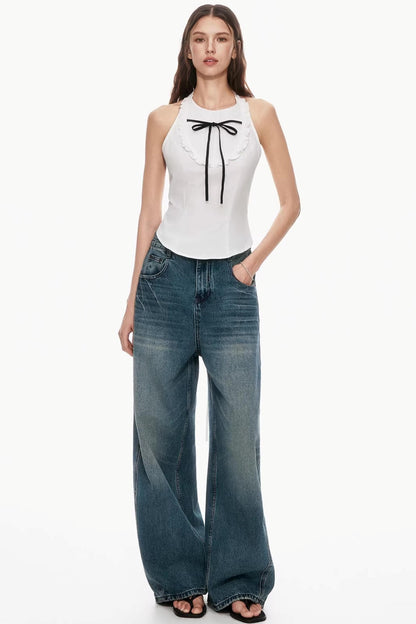 Dunkelblaue Vintage-Hose mit Farbverlauf