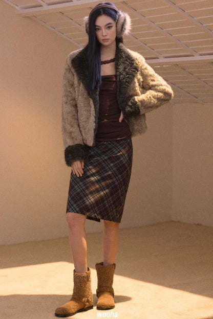 Two-Tone Patchwork Furry Coat