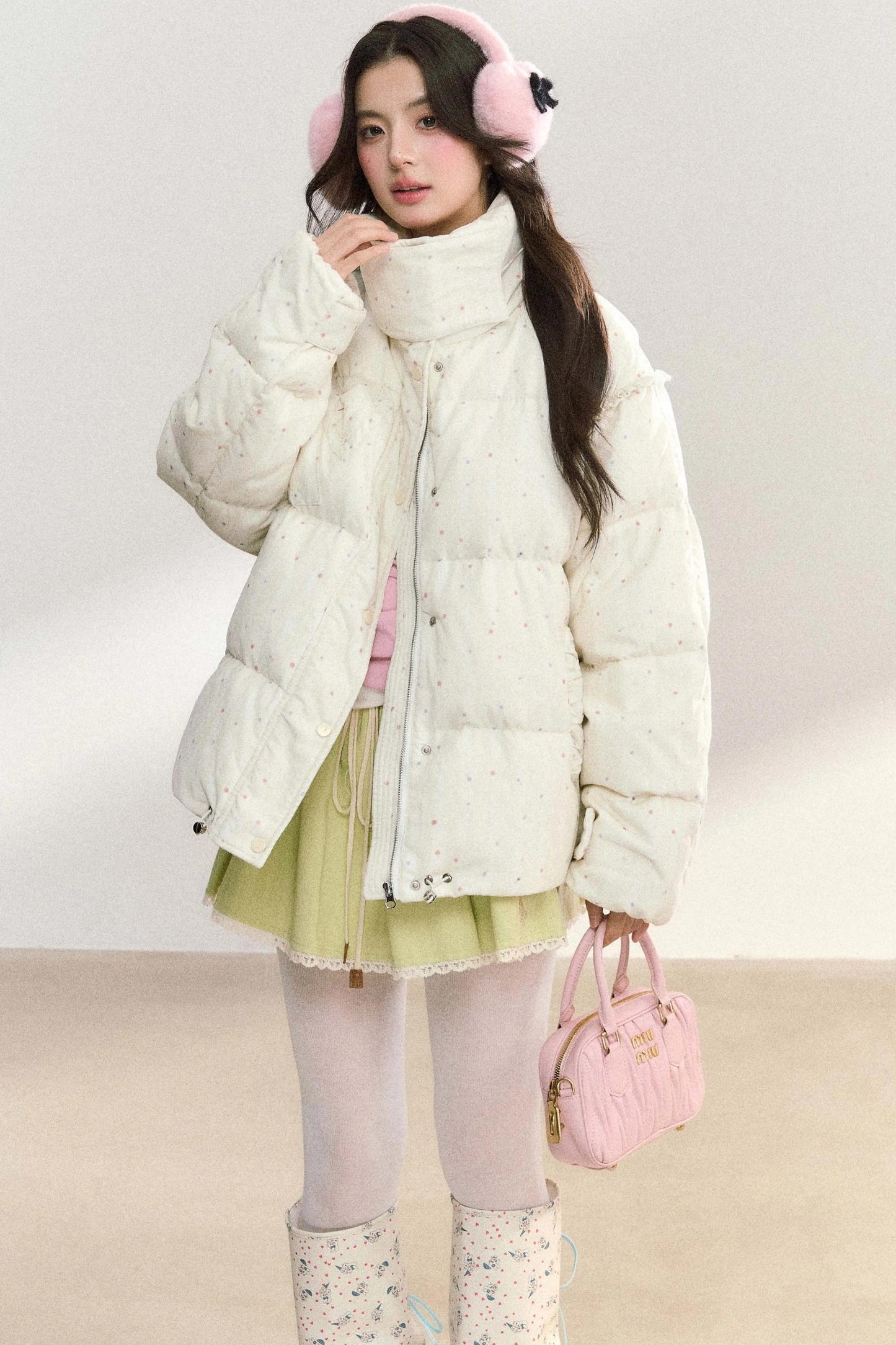 Polka Dot Cotton Puffer Jacket