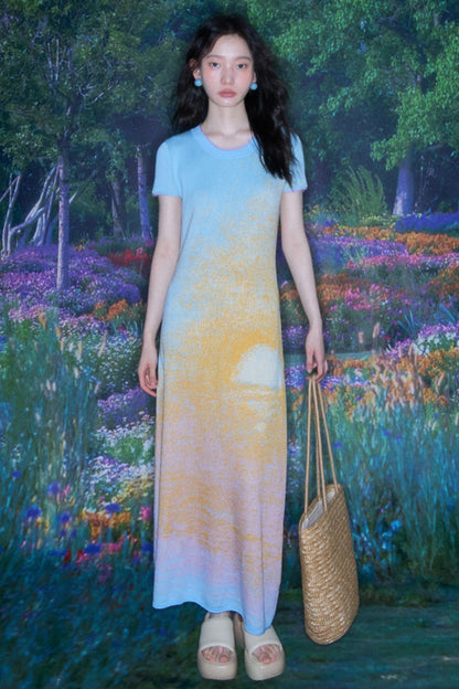 Hand-Painted Cloud Jacquard Tencel Knitted Dress